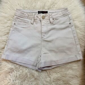 High Rise White Denim Shorts